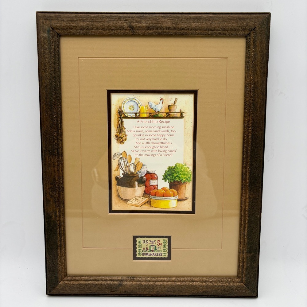 Vintage Cottage Kitchen Wall Art Friendship Recipe 1964 Homemakers Stamp 10.5x14